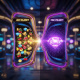 Dynamic digital art visualizing slot volatility with contrasting elements representing frequent small wins and rare large jackpots on a premium online casino interface.